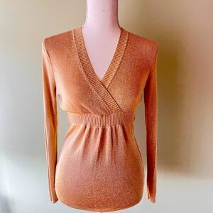 Anne Taylor Loft gold sheer knit top size Small Petite EUC
